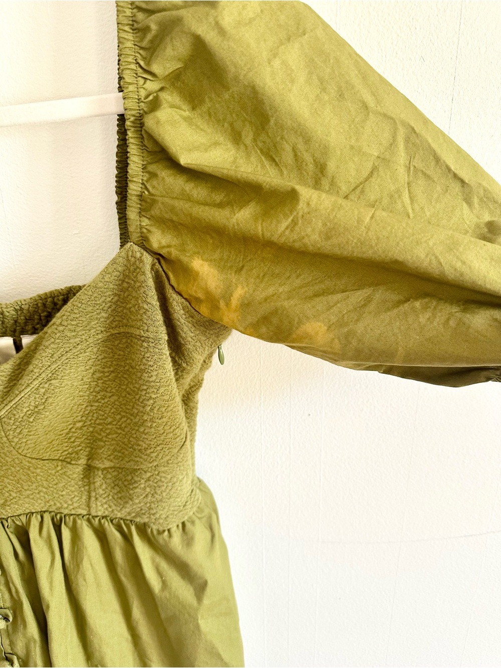 Anthropologie Maeve Olive Green Puff Sleeve Babydoll Mini Dress XS - Picture 6 of 6